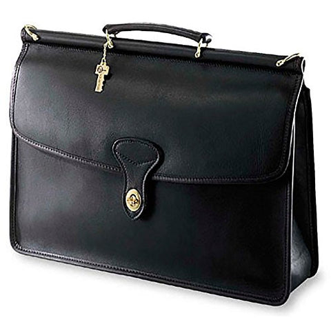 Jack Georges Unisex [Personalized Initials Embossing] University Single Gusset Flap Over Leather Briefcase in Black