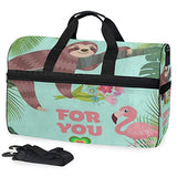Travel Tote Luggage Weekender Duffle Bag, Flamingo Sloth Palm Tree Large Canvas shoulder bag with