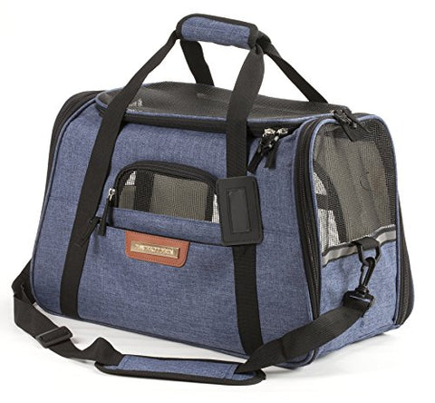 Pawfect Pets Airline Approved Pet Carrier Soft-Sided Cat Carrier and Dog Carrier for Small Dogs and Cats, Fits Underneath Airplane Seat. Comes with Two Fleece Pet Mats. (Navy)