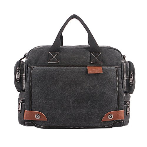 ABage Men's Vintage Canvas Travel Laptop Crossbody Shoulder Messenger Bag Satchel, Black
