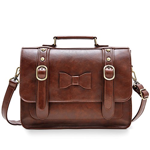 Ecosusi Women Vintage Faux Leather Messenger Shoulder Satchel Weekender Fashion Bag, Dark Brown