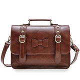 Ecosusi Women Vintage Faux Leather Messenger Shoulder Satchel Weekender Fashion Bag, Dark Brown
