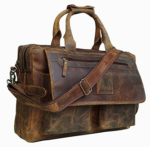Devil Hunter 16 Inch Vintage Buffalo Leather Messenger Satchel Laptop Briefcase Men'S Bag Crazy