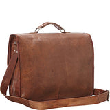 Sharo Leather Bags Wide Laptop Messenger And Brief Bag (Brown)