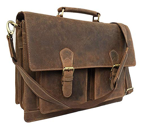 Leather Laptop Messenger Bag Vintage Briefcase Satchel for Men and Women- 16 Inch by Vintage
