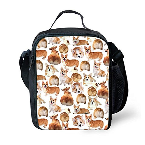 Bigcardesigns Lovely Corgi Lunch Bag Kids School Lunchbox Container Shoulder Handbag