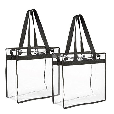 Stadium Approved Clear Plastic Tote Bags with Handles (11.75 x 11.5 x 5.75 In, 2 Pack)