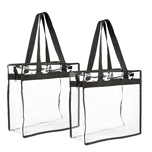 Stadium Approved Clear Plastic Tote Bags with Handles (11.75 x 11.5 x 5.75 In, 2 Pack)