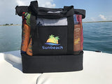 Sunbeach Mesh Beach Bag Tote with Built-in Insulated Cooler, Zipper Closure, Outside Zipper Pocket, Padded Handle Grips and Removable Padded Shoulder Strap (Black)