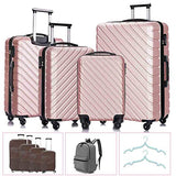 Apelila 4 Piece Luggage Sets,Travel Suitcase Spinner Hardshell Lightweight w/Free Suitcase Cover& Hanger (Rose Gold 4 Piece)