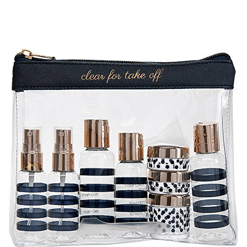 Miamica Women's TSA Compliant Travel Bottles and Toiletry Bag Kit, 12 Piece, Navy, One Size