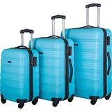 3 piece luggage set with TSA lock hard side swivel suitcase Sky Blue