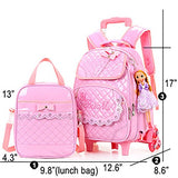 Meetbelify Rolling Backpacks For Girls School Bags Trolley Handbag With Lunch Bag Style B-Rose Red