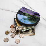 Oxford Cloth Landscape Purple Flowers Sky TRE Coin Purse Small Zipper Wallet Bag Change Pouch Mini Cosmetic Makeup Bags Organizer Multipurpose Pouches