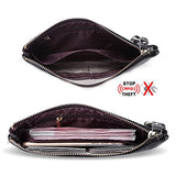 BOBILIKE Women's RFID Blocking Leather Wallets Credit Card Cash Holder Clutch Wristlet, Rose Red