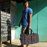 S-Zone Leather Overnight Duffle Bag Canvas Travel Tote Duffel Weekend Bag Luggage