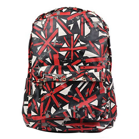 Damara Unisex Fashion Flag Print Waterproof Pu Backpack,Black