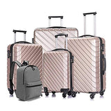Apelila 5 Piece Luggage Sets,Travel Suitcase Spinner Hardshell Lightweight w/Free Suitcase Cover& Hanger (4PC Champagne Gold With Bag)