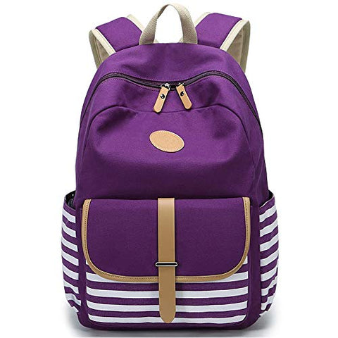 FLYMEI Cute Bookbags for Girls, Purple Canvas Backpack for Women, Teens Backpack for School, 15.6 Inch Laptop Backpack Lightweight Bookbag Casual Daypack for Travel