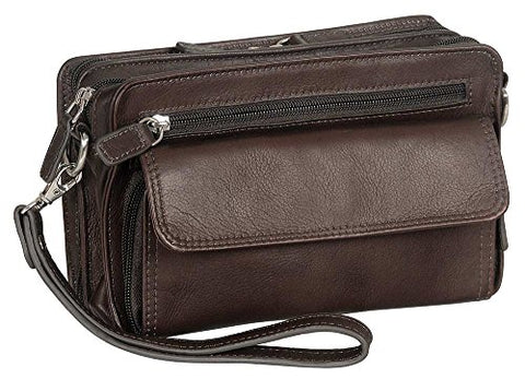 Mancini Leather Goods Deluxe RFID Unisex Shoulder Bag (Brown)