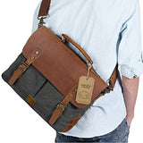 Lifewit Genuine Leather Vintage 15.6" Laptop Canvas Messenger Satchel Bag (Grey)