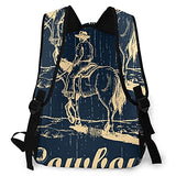 Casual Backpack,Hand Drawn Of Cowboy Riding Horse On A W,Business Daypack Schoolbag For Men Women Teen