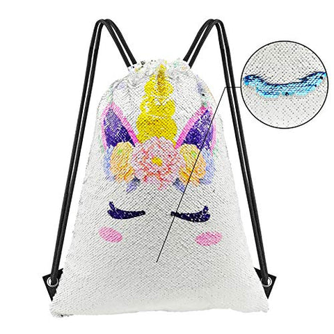 Neasyth Mermaid Sequins Drawstring Backpack, Reversible Glittering Dance Drawstring Bag Yoga Gym Gift For Girls Women kids (B-Unicorn)