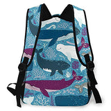 Multi leisure backpack,Sea Whales Dolphins Octopus Jellyfish Starfis, travel sports School bag for adult youth College Students