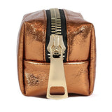 Nicole Miller Metallic Oversized Gold Zipper Makeup Pouch For Women And Adults in Bronze