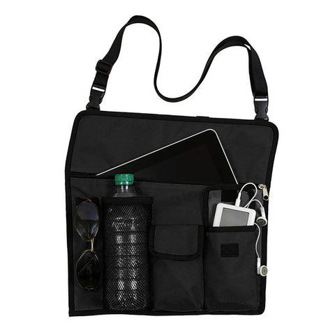 FakeFace Beach Chair Armrest Bag Handy Pockets Shoreline Tote Bag Outdoor Chair Organizer Hanging Storage Bag Pouch Shoulder Side Bag for Camping (Black)