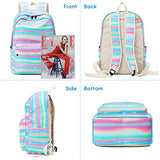 Pawsky School Backpack for Girls, 15" Laptop Backpack Daypack Kids School Bag Bookbag with Lunch Bag Pencil Case, Rainbow