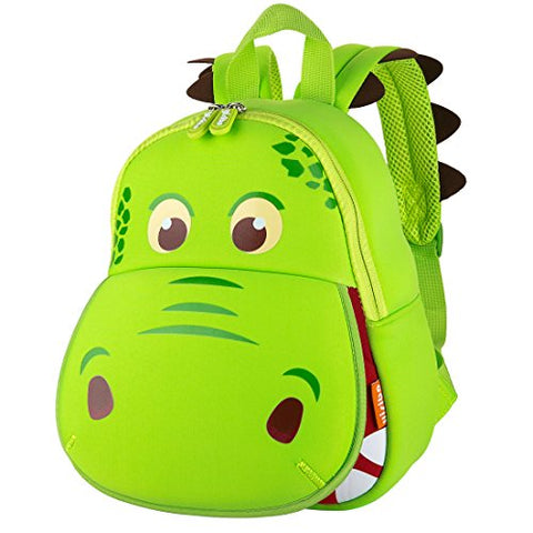 YISIBO Dinosaur Backpack Green Hippo Kids Toddler Child Cute Zoo Waterproof 3D Cartoon Sidesick Bag for Pre School Pre Kindergarten Toddler 2-7 Years