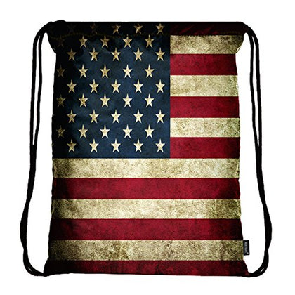 Meffort Inc Lightweight Drawstring Bag Sport Gym Sack Bag Backpack - USA Flag