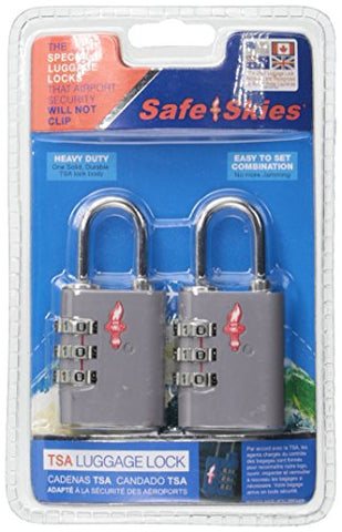 Safe Skies 3 Dial Tsa-Recognized Lock Double Set, Silver, One Size