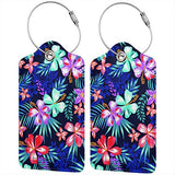 Set of 2 Luggage Tag Tropical Flower Beach Leather ID Tags for Suitcase Baggage Bag with Suitcase Tags Identifiers Full Back Privacy Cover for Men Women Kid Travel