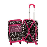 Pink Brown Giraffe Pattern Rolling Upright Spinner Wheeling Suitcase 3-Piece Set, All Over