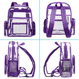 Clear Backpack, iSPECLE Durable School Backpack with Laptop Compartment Clear Backpack with Reinforced Padded Straps Transparent Bag for School, Work, Security, Dark Purple