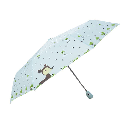 FakeFace Cute Cartoon Deer Flower Printed Travel Tote Mini Sun/Rain/Windproof Umbrella Auto Open&Close Compact Umbrella,Super Quality