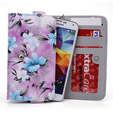 Phone Case Wallet- Hydrangea Blue- Removable Wristlet Strap Included- Universal Fit For Htc