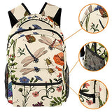 LORVIES Summer Plants Flowers Butterflies Dragonflies Beetles Pattern Lightweight School Classic Backpack Travel Rucksack for Girls Women Kids Teens