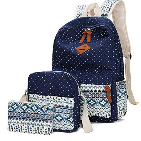 Unicorn School Backpack Bag Waterproof Canvas Shoulder Bag 3pc Set for Girls Boys (Blue)