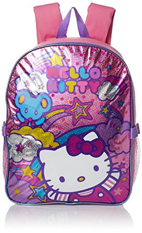 Hello Kitty Girls' Stars And Clouds 15 Inch Backpack With Lunch Kit, Pink/Purple