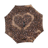 Reverse Umbrella Natural Coffee Beans Heart Windproof for Car