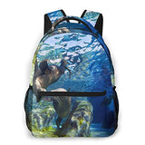 Multifunctional Casual Backpack,Blue Seal Playful California Sea Lions Zalophus Californianus Come Together For Kiss,Adult Teens College Double Shoulder Pack Travel Sports Bag Computer Notebooks