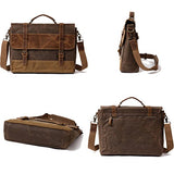 Men Messenger Bag Crazy Horse Leather Waxed Canvas Crossbody Khaki