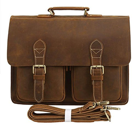 Polare Mens Full Grain Leather 15.6'' Removeable Laptop Compartment Briefcase Messenger Bag Satchel