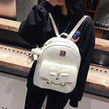 Girls Bowknot 3-Pieces Fahsion Leather Backpack Mini Backpack Purse For Women Beige