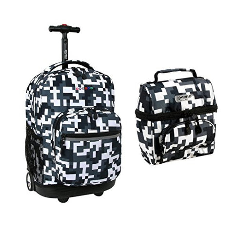 J World Sunrise Roller Backpack Back Pack And Corey Lunch Bag Bundle Set, Camo