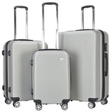 GHP 3-Pcs 20" 24" 28" SilverABS Polyester Lining Hardshell Travel Suitcase Trolley Set