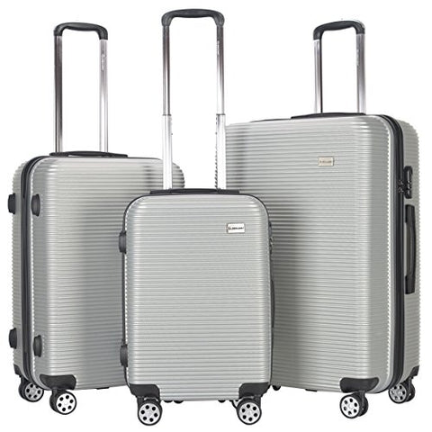 GHP 3-Pcs 20" 24" 28" SilverABS Polyester Lining Hardshell Travel Suitcase Trolley Set